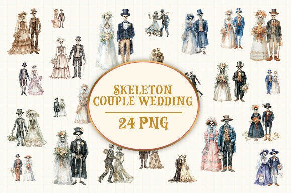 Download Watercolor Skeleton Bride &amp; Groom Bundle - Groom Collection