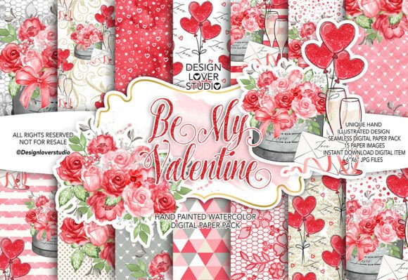 Download Be My Valentine Design Digital Paper, Ro - Valentine design Collection